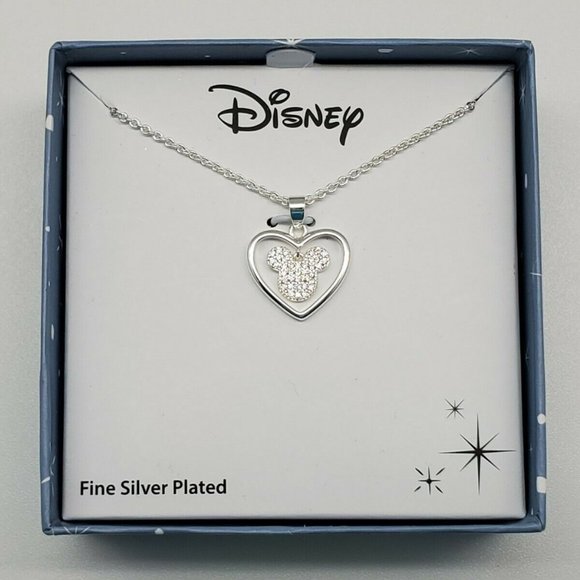 Disney Minnie Mouse Fine Silver Embossed Heart Necklace NWT/NEW - Picture 1 of 10
